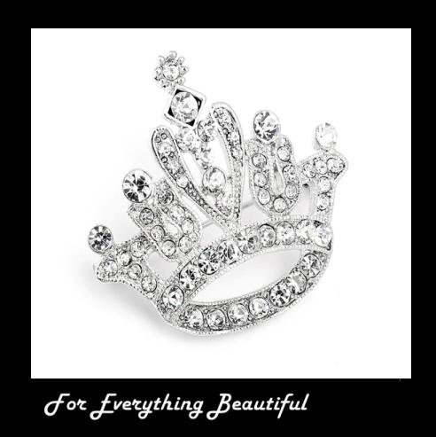 Image 0 of Crown Silver Crystal Rhinestone Silver Plated Brooch 