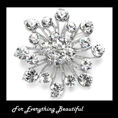 Image 0 of Silver Budding Bloom Round Crystal Silver Plated Brooch 