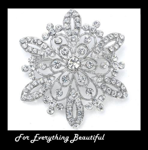 Image 0 of Silver Sunburst Floral Round Crystal Silver Plated Brooch 