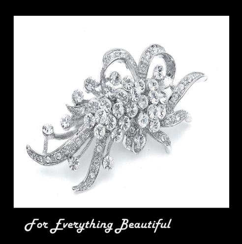 Image 0 of Silver Crystal Cluster Ribbon Silver Plated Brooch 