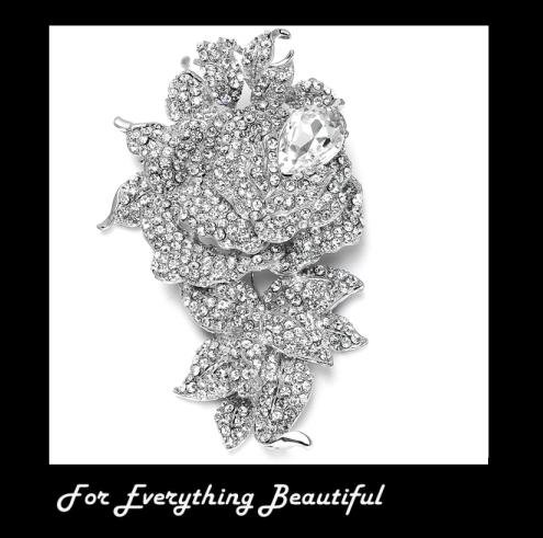 Image 0 of Bejeweled Rose Pear Crystal Rhinestone Silver Plated Brooch 
