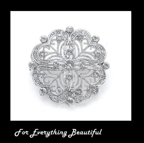 Image 0 of Silver Hearts Filigree Crystal Silver Plated Brooch 
