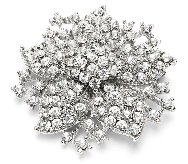 Image 1 of Silver Crystal Bursting Flower Silver Plated Brooch 