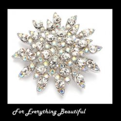 Aurora Borealis Crystal Bursting Flower Silver Plated Brooch 