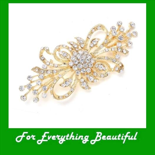 Image 0 of Golden Crystal Sprays Looped Ribbon Gold Plated Brooch 