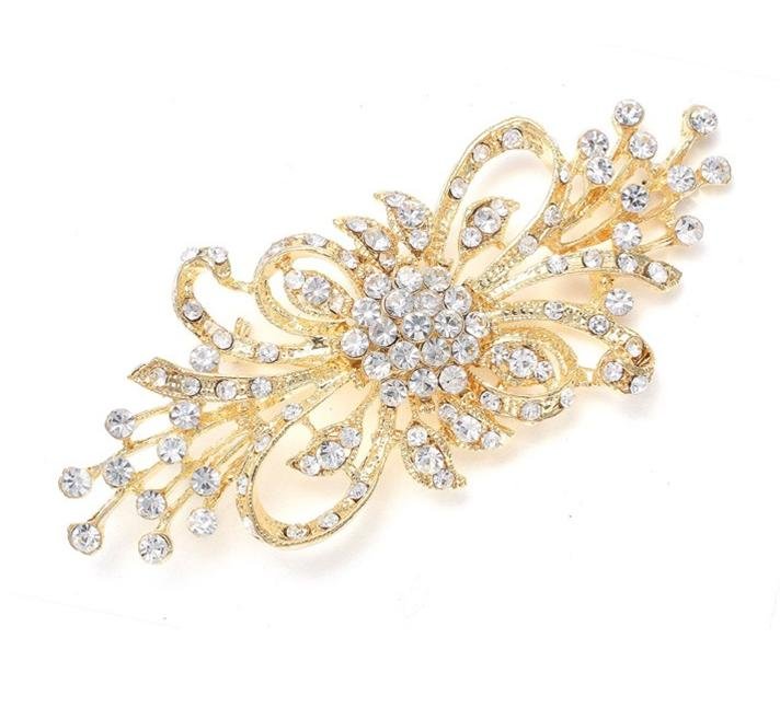 Image 1 of Golden Crystal Sprays Looped Ribbon Gold Plated Brooch 
