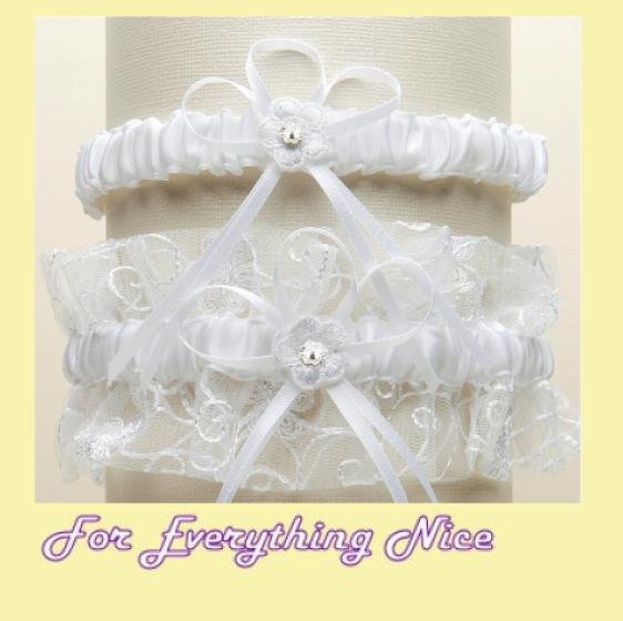 Image 0 of White Embroidered Tulle Vines Floral Wedding Bridal Garter Set