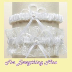 White Embroidered Tulle Vines Floral Wedding Bridal Garter Set