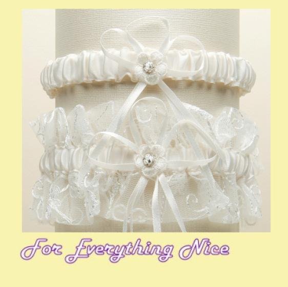 Image 0 of Ivory Embroidered Tulle Vines Floral Wedding Bridal Garter Set