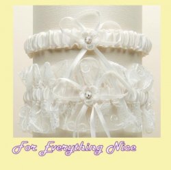 Ivory Embroidered Tulle Vines Floral Wedding Bridal Garter Set