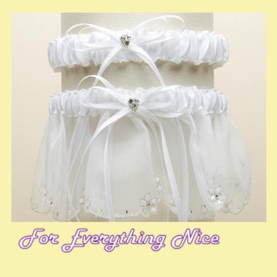 Image 0 of White Dainty Floral Chain Organza Wedding Bridal Garter Set