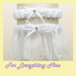 White Dainty Floral Chain Organza Wedding Bridal Garter Set