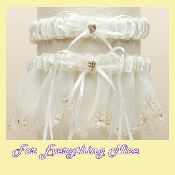 Image 0 of Ivory Dainty Floral Chain Organza Wedding Bridal Garter Set