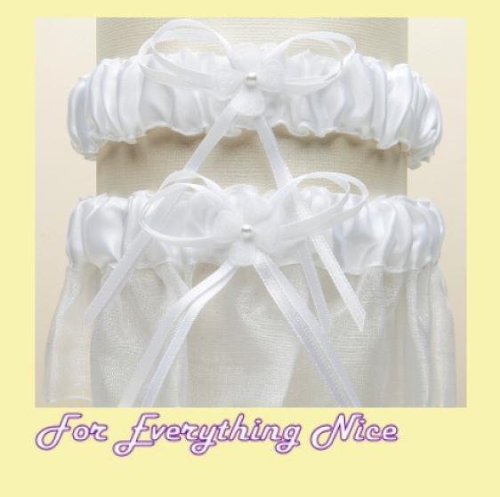 Image 0 of White Organza Floral Satin Ribbon Wedding Bridal Garter Set