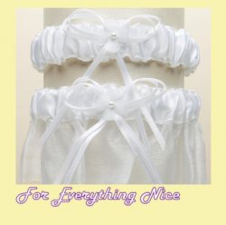 White Organza Floral Satin Ribbon Wedding Bridal Garter Set
