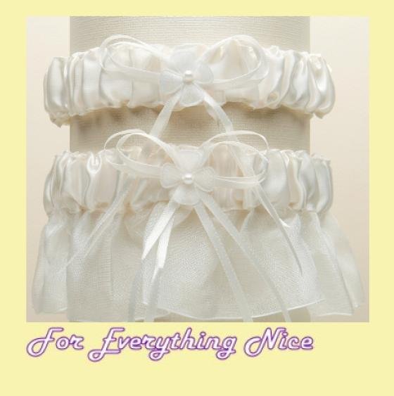 Image 0 of Ivory Organza Floral Satin Ribbon Wedding Bridal Garter Set