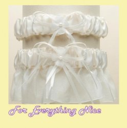 Ivory Organza Floral Satin Ribbon Wedding Bridal Garter Set