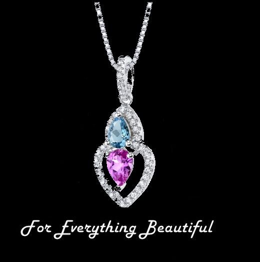 Image 0 of Pink Sapphire Blue Topaz Pear Cut Cubic Zirconia Sterling Silver Pendant