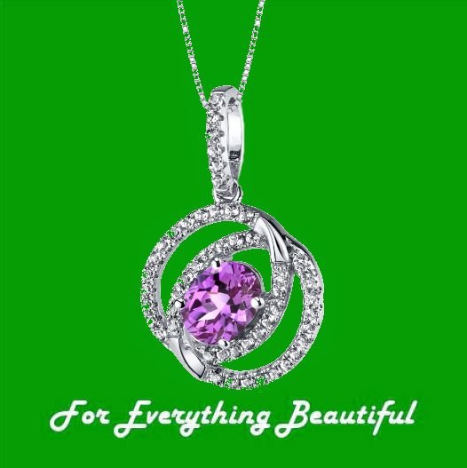 Image 0 of Pink Sapphire Oval Dual Halo White Topaz Accent 14K White Gold Pendant