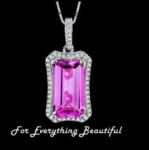 Image 0 of Pink Sapphire Octagon Cut Cubic Zirconia Border Sterling Silver Pendant