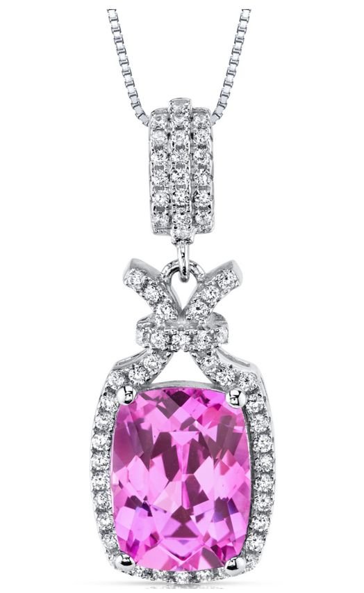 Image 1 of Pink Sapphire Cushion Cut Cubic Zirconia Tied Knot Sterling Silver Pendant