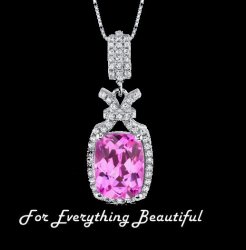 Pink Sapphire Cushion Cut Cubic Zirconia Tied Knot Sterling Silver Pendant