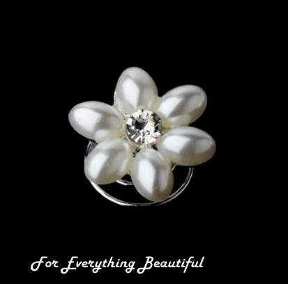 Image 2 of White Pearl Six Petal Crystal Accent Bridal Wedding Hair Twists Decorations