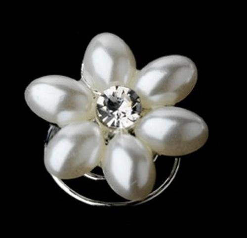 Image 3 of White Pearl Six Petal Crystal Accent Bridal Wedding Hair Twists Decorations