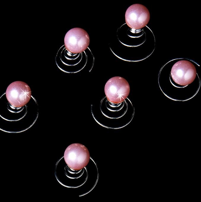 Image 1 of Candy Pink Pearl Solitaire Bridal Wedding Hair Twists Decorations