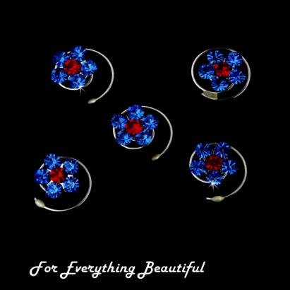 Image 0 of Blue Red Five Cluster Rhinestone Bridal Wedding Hair Twists Decorations