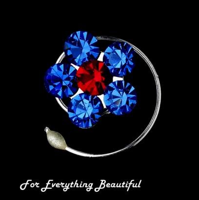 Image 2 of Blue Red Five Cluster Rhinestone Bridal Wedding Hair Twists Decorations