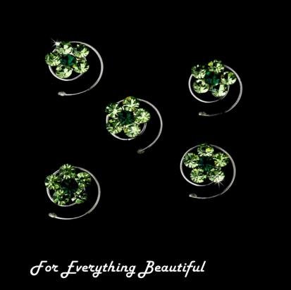 Image 0 of Green Tones Five Cluster Rhinestone Bridal Wedding Hair Twists Decorations