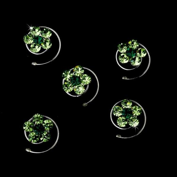 Image 1 of Green Tones Five Cluster Rhinestone Bridal Wedding Hair Twists Decorations