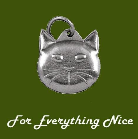 Image 0 of Cat Face Themed Antiqued Round Pewter Pet Tag