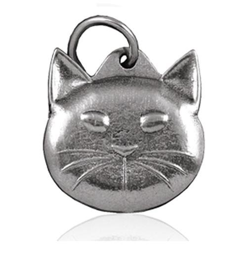 Image 1 of Cat Face Themed Antiqued Round Pewter Pet Tag