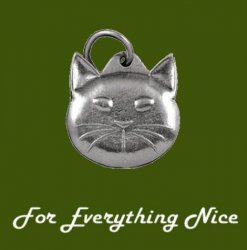 Cat Face Themed Antiqued Round Pewter Pet Tag