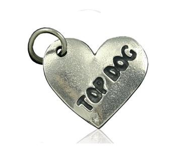 Image 1 of Top Dog Themed Antiqued Heart Pewter Pet Tag