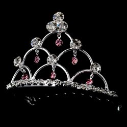 Alana Silver Crystal Pink Drops Flowergirl Child Headpiece Tiara