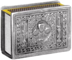 Image 1 of Wine Goblet Judaism Themed Antiqued Pewter Matchbox Holder