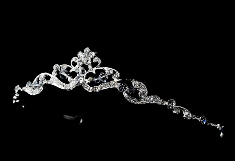 Image 0 of Amber Silver Floral Ribbon Crystal Flowergirl Child Headpiece Tiara