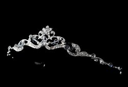 Amber Silver Floral Ribbon Crystal Flowergirl Child Headpiece Tiara