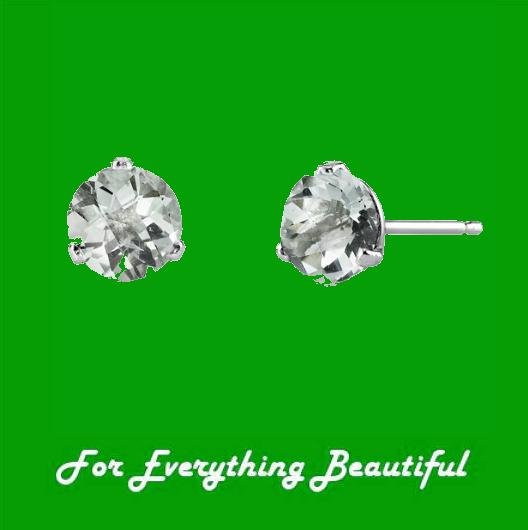 Image 0 of Green Amethyst Round Stud 14K White Gold Earrings