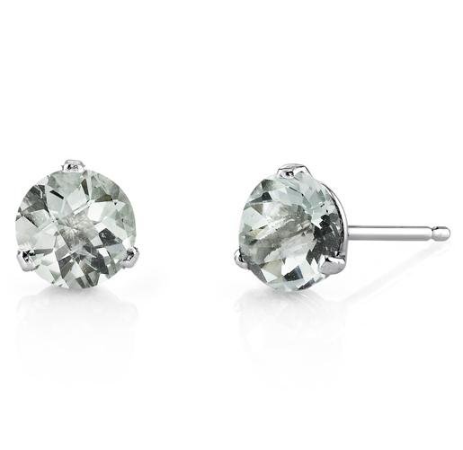 Image 1 of Green Amethyst Round Stud 14K White Gold Earrings