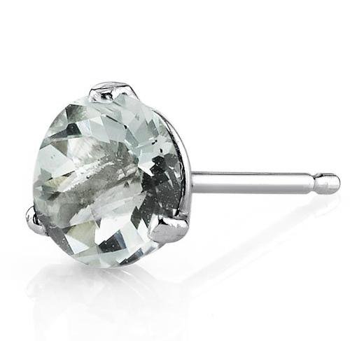 Image 3 of Green Amethyst Round Stud 14K White Gold Earrings