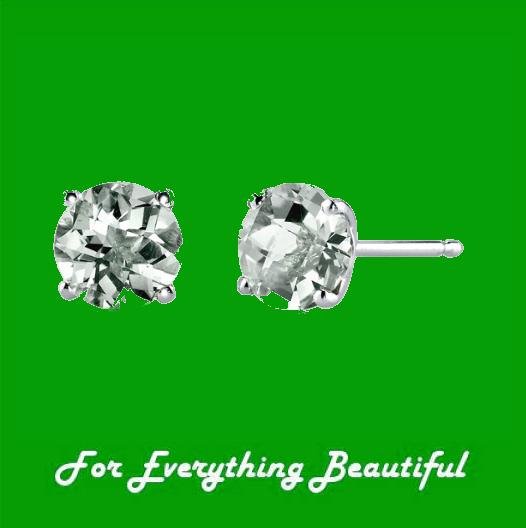 Image 0 of Green Amethyst Round Cut Stud 14K White Gold Earrings
