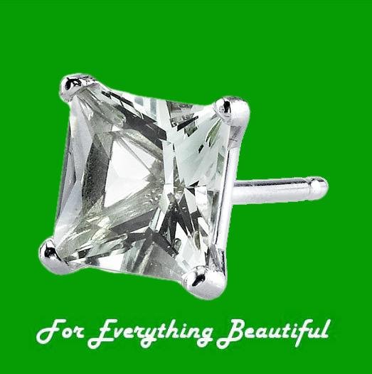 Image 2 of Green Amethyst Princess Cut Stud 14K White Gold Earrings