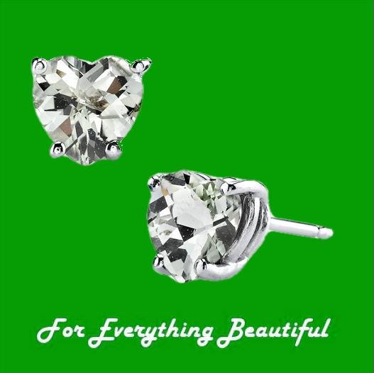 Image 0 of Green Amethyst Heart Cut Stud 14K White Gold Earrings