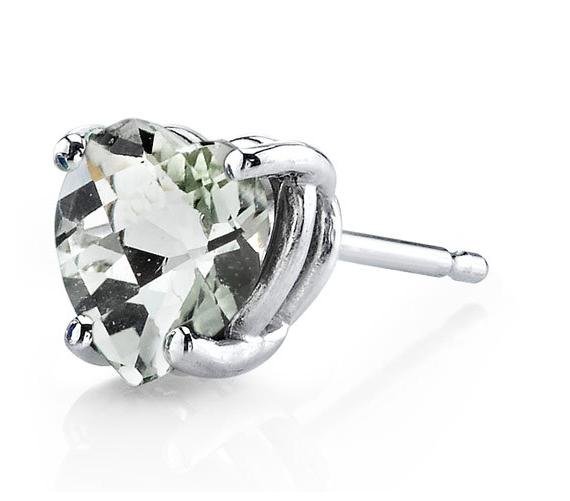 Image 3 of Green Amethyst Heart Cut Stud 14K White Gold Earrings