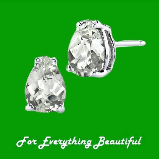 Image 0 of Green Amethyst Pear Cut Stud 14K White Gold Earrings