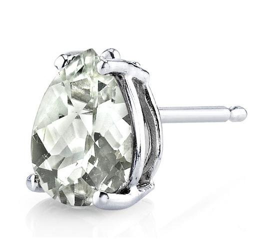 Image 3 of Green Amethyst Pear Cut Stud 14K White Gold Earrings